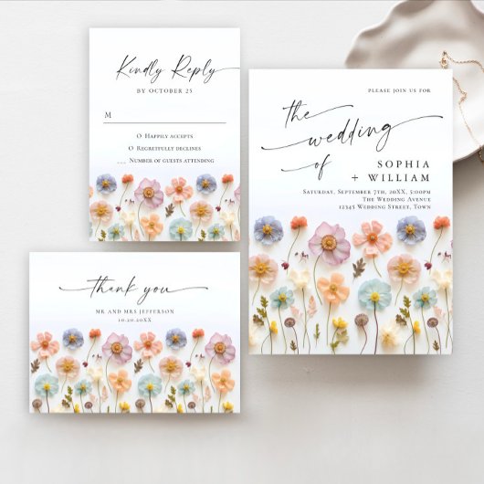 Save The Date Pastel Pink Boho Wild Flowers Mariage code QR