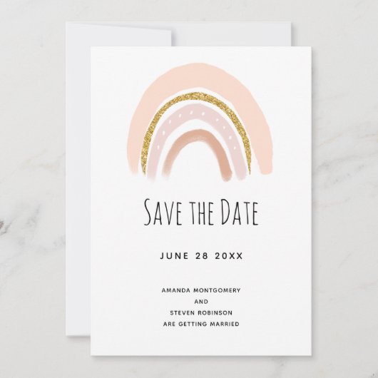 Save The Date Pastel Pink & Faux Parties scintillant Boho Rainbo (Devant)