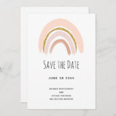 Save The Date Pastel Pink & Faux Parties scintillant Boho Rainbo (Devant / Derrière)