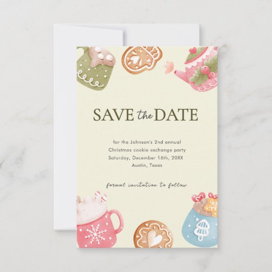 Save The Date Pastel Playful Christmas Cookie Exchange Party (Devant)