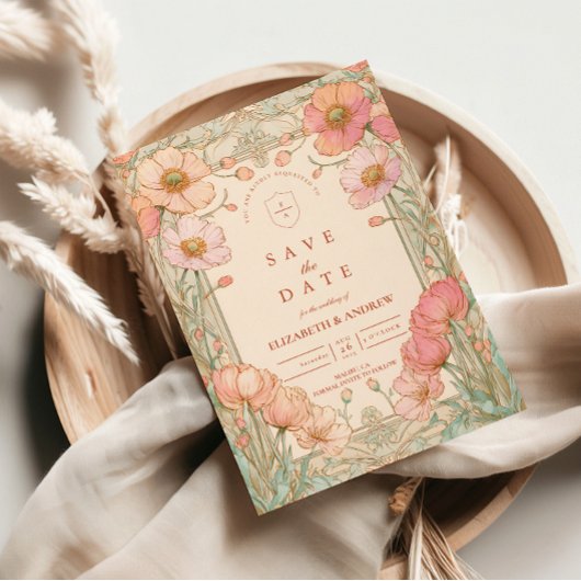 Save The Date Pastel Poppy Garden Wedding