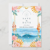 Save The Date Pastel Seashell Coastal Waters Wedding (Devant)