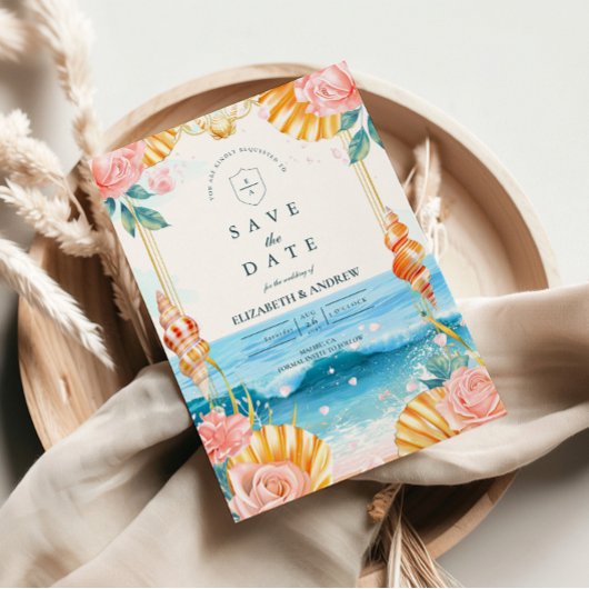 Save The Date Pastel Seashell Coastal Waters Wedding