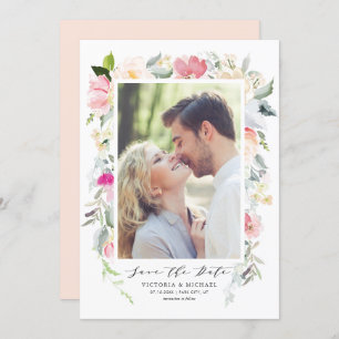 Save The Date Pastel Spring Floral Blooms Cadre Photo