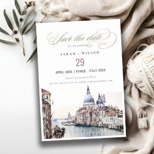 Save The Date Pastel Venice Italie Canaux Aquarelle Mariage