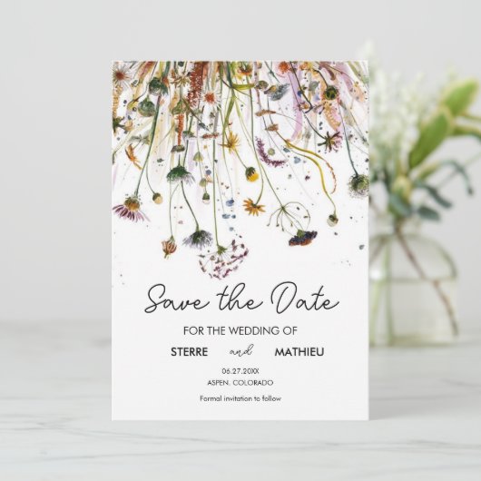 Save The Date Pastels Fleurs sauvages simples (Debout devant)