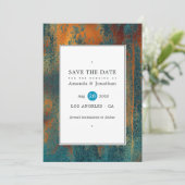 Save The Date Patina en cuivre de Grunge et Mariage Turquoise (Debout devant)