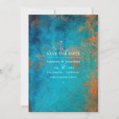 Save The Date Patina en cuivre de Grunge et Mariage Turquoise (Devant)