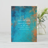 Save The Date Patina en cuivre de Grunge et Mariage Turquoise (Debout devant)