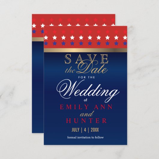 Save The Date Patriotique rouge, blanc et bleu (Devant / Derrière)
