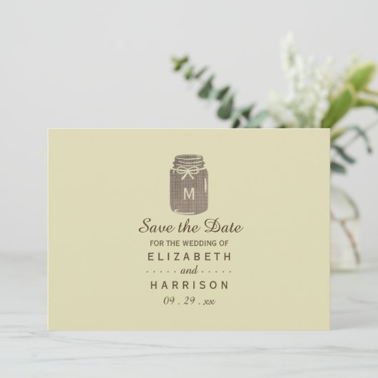 Save The Date Pays Burlap Mason Jar Mariage (Debout devant)