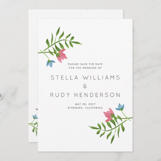 Save The Date Pays fleur sauvage Mariage botanique Photo (Devant / Derrière)