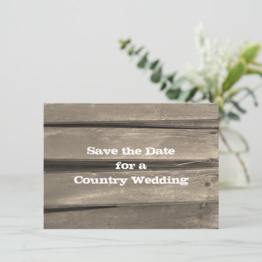 Save The Date Pays Grange mariage en bois Enregistrer la date (Debout devant)