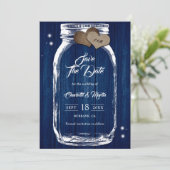 Save The Date Pays Russe Marine Bleu Bois Mason Jar Mariage (Debout devant)