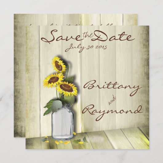 SAVE THE DATE PAYS RUSTIQUE MASON JAR AVEC DES SOUFFRES (Devant / Derrière)