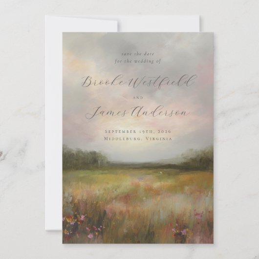 Save The Date Paysage abstrait de mariage avec champ de fleurs s (Devant)