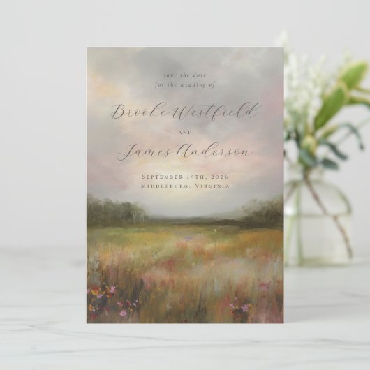 Save The Date Paysage abstrait de mariage avec champ de fleurs s (Debout devant)