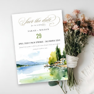 Save The Date Paysage aquarelle du lac de Genève Suisse pour mar