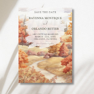 Save The Date Paysage Automnal Sentier de la Forêt Feuilles Mari