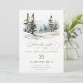 Save The Date Paysage de mariage de pins d'hiver chic neige (Debout devant)