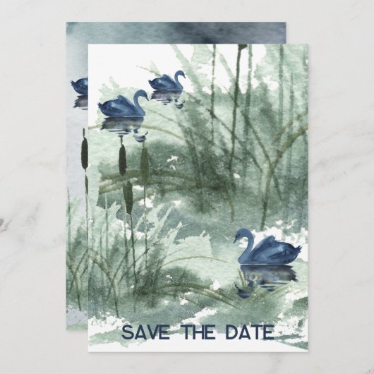 Save The Date Paysage des lacs avec cygnes enregistrer la date (Devant / Derrière)