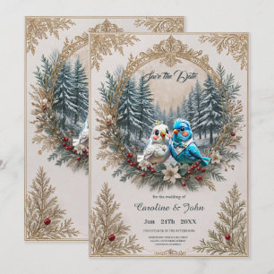 Save The Date Paysage d'hiver avec couple mariage d'oiseaux mign