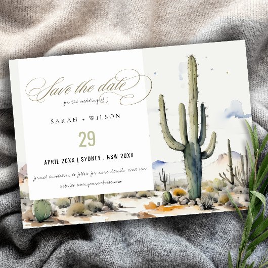 Save The Date Paysage du désert de Boho Cactus de l'Ouest