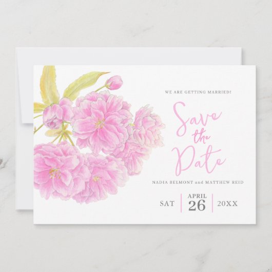 Save The Date Paysage fleuri mariage couleur rose (Devant)