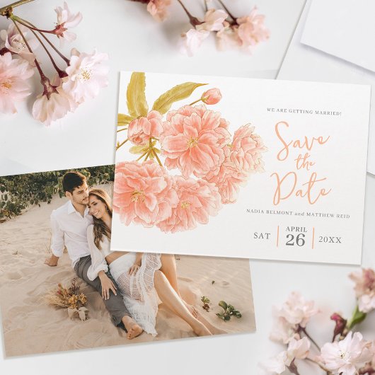 Save The Date Paysage fleuri mariage de la pêche