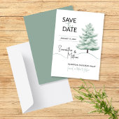 Save The Date Paysage hivernal à l'aquarelle avec un pin