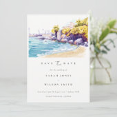 Save The Date Paysage marin sablonneux côtier chic en aquarelle (Debout devant)