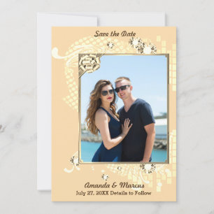 Save The Date Peach avec image de cadre et de diamants