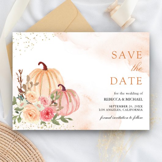 Save The Date Peach Citrouille Floral Mariage