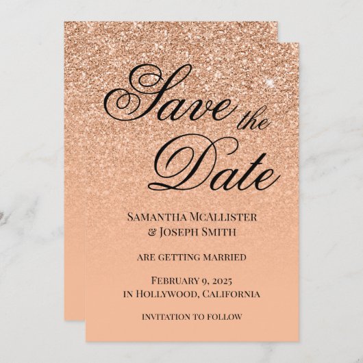 Save The Date Peach Glitter Gradient (Devant / Derrière)