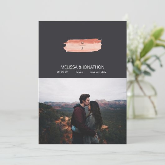 Save The Date Peach Green Navy Pastel Ajouter Image Enregistrer (Debout devant)