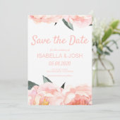 Save The Date Peach Pink Peony moderne Floral Sauvez la date (Debout devant)