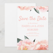 Save The Date Peach Pink Peony moderne Floral Sauvez la date (Devant / Derrière)