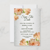 Save The Date Peach Roses Floral Silver Glitter Elegant Wedding (Devant)