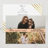 Save The Date Peach Simple Script Two Photo Gallery QR CODE (Devant / Derrière)