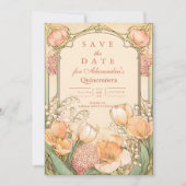 Save The Date Peach Tulip Quinceañera Celebration (Devant)