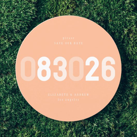 Save The Date Peach White Bold Modern Round Big Date Photo