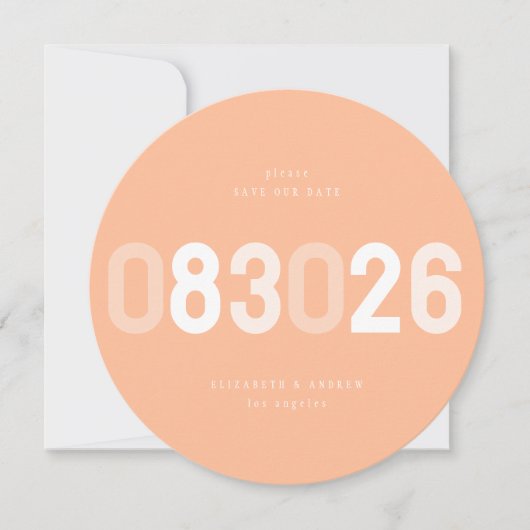 Save The Date Peach White Bold Modern Round Big Date Photo (Devant)