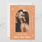 Save The Date Peachy Apricot Boho Arch Retro Script 2 Photo les  (Devant)
