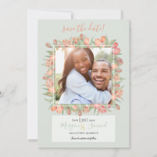 Save The Date Peachy Pink & Mint Spring Tulips Enregistrer La Da