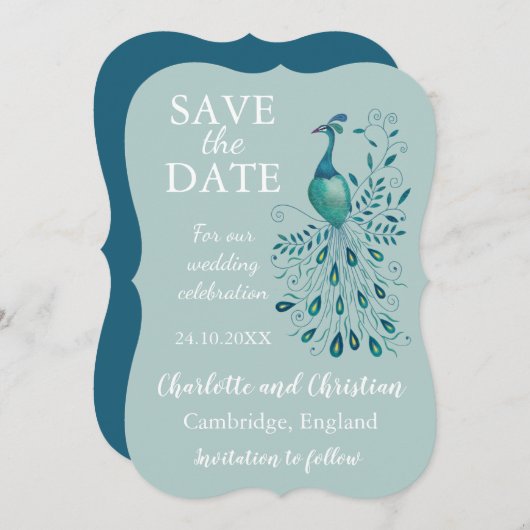 Save The Date Peacock Blue Enregistrer la date (Devant / Derrière)