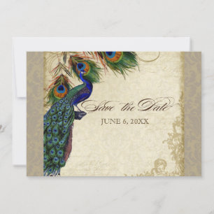 Save The Date Peacock & Feathers Formal Enregistrer la date Taup