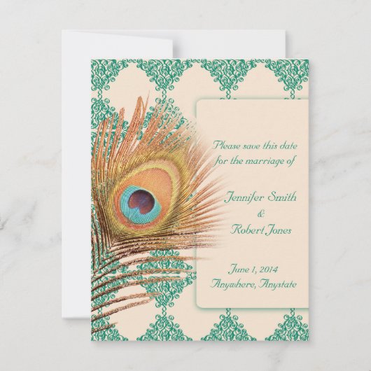 Save The Date Peacock Feed sur Carrelage marocain Turquoise (Devant)
