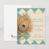 Save The Date Peacock Feed sur Carrelage marocain Turquoise (Devant / Derrière)