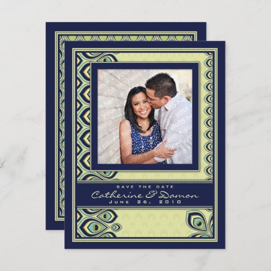 Save The Date Peacock Nouveau Enregistrer la date (Marine) (Devant / Derrière)