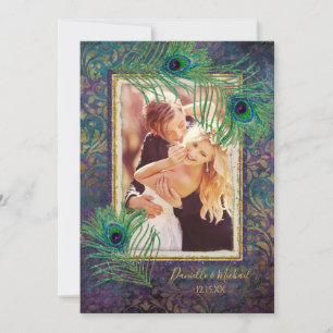 Save The Date Peacock Parties scintillant de plumes violet photo